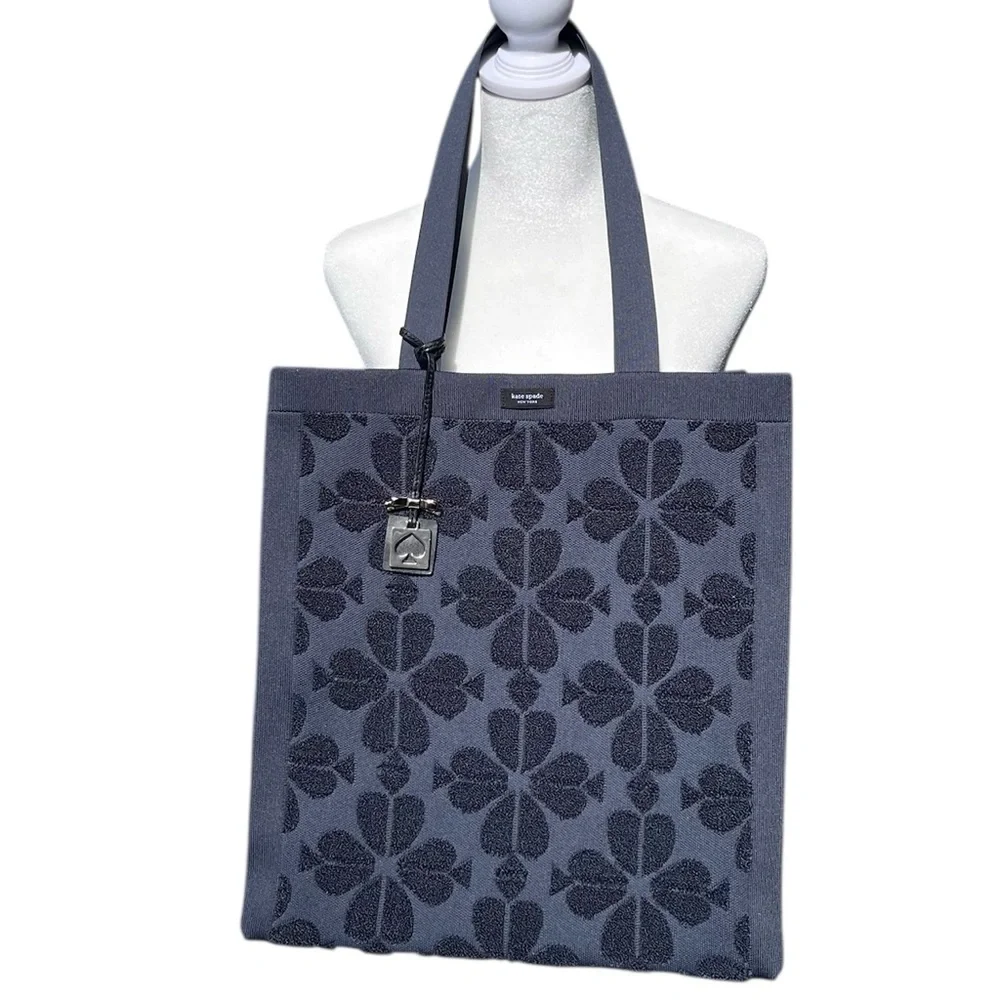 Kate Spade Brooke Terry Carryall Large Tote in Dark Blue with Bag Charm - Picture 6 of 11